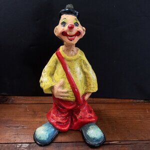 FIGURINE - Vintage Alvarez B-1 Paper Mache Clown Statue Folk Art Signed Mexico